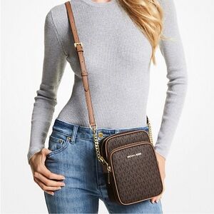 Michael Kors Jet Set Travel Medium Logo Crossbody Bag Brown NWOT